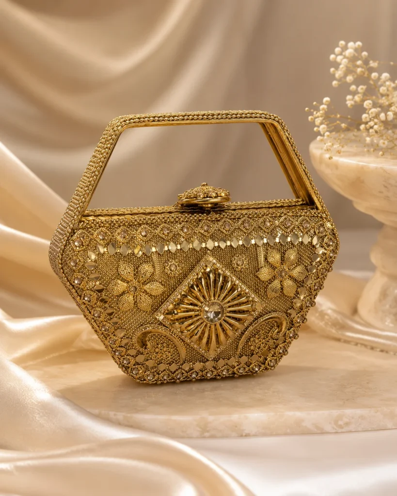 Noor Jahan Gold Kundan Embellished Handbag