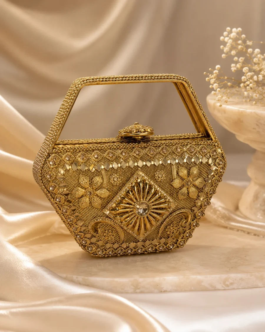 Noor Jahan Gold Kundan Embellished Handbag