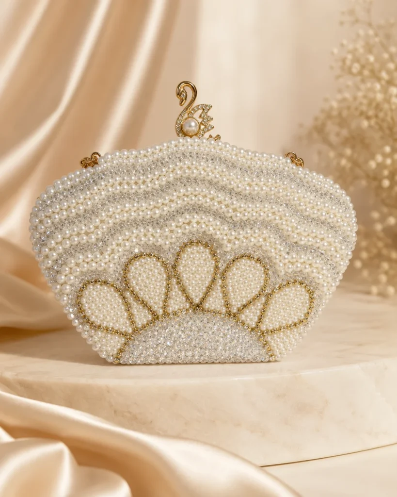 Noor Pearl Embellished Handbag with Crystal Detailing