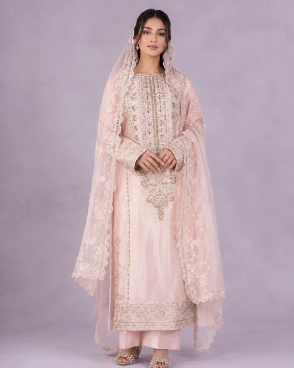 Noor Blush Pink Embroidered Silk 3-Piece Festive Suit