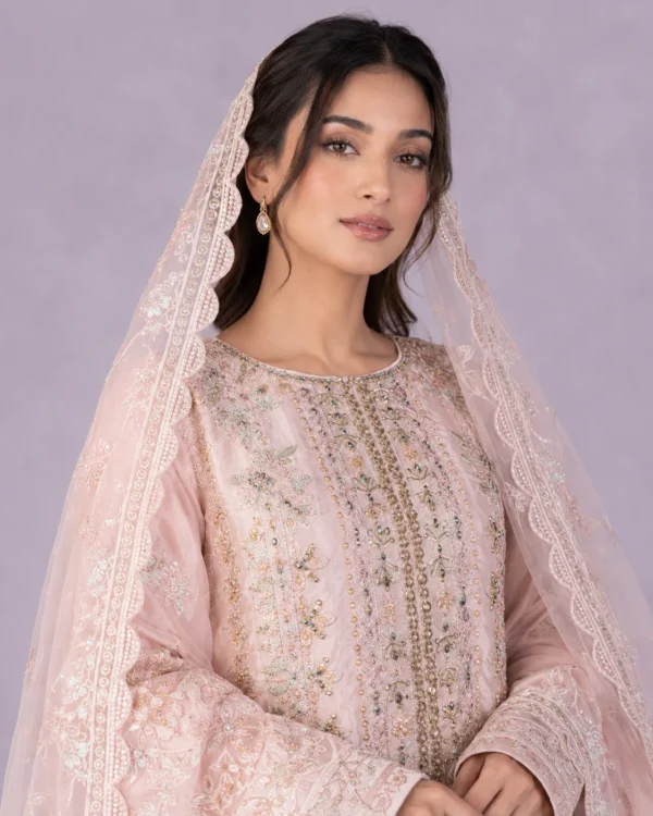Noor Blush Pink Embroidered Silk 3-Piece Festive Suit - Image 3