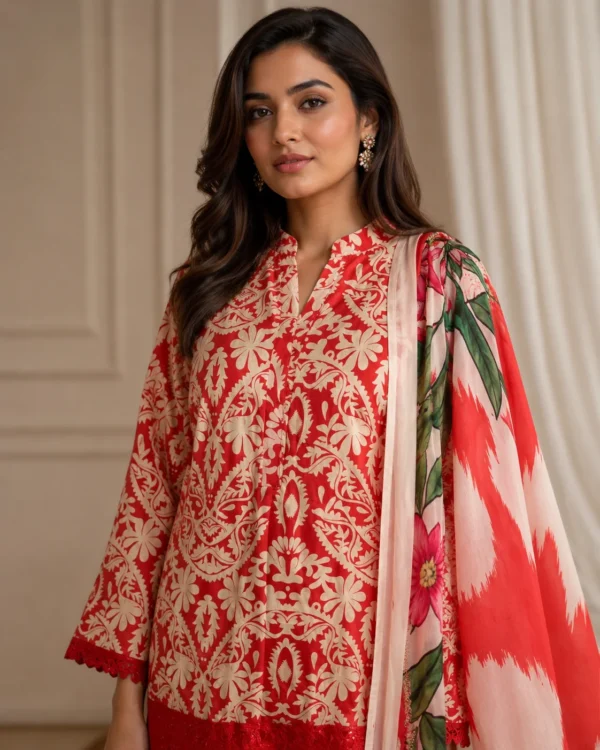 Rangrez Pink & White Printed Silk Shirt and Palazzo Set - Image 2