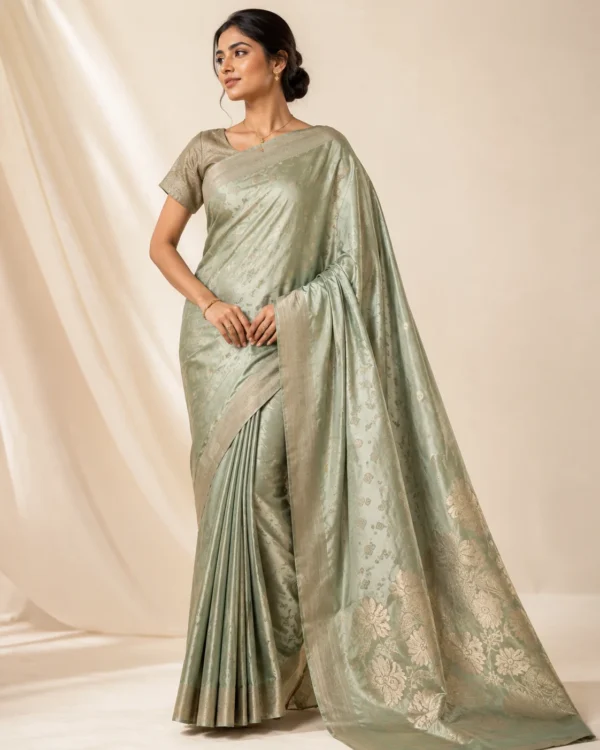 Sahar Sea Green Banarasi Saree with Woven Zari Border
