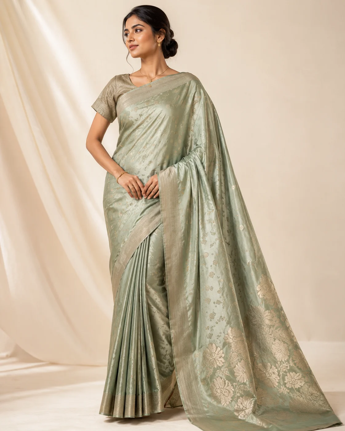 Sahar Sea Green Banarasi Saree with Woven Zari Border