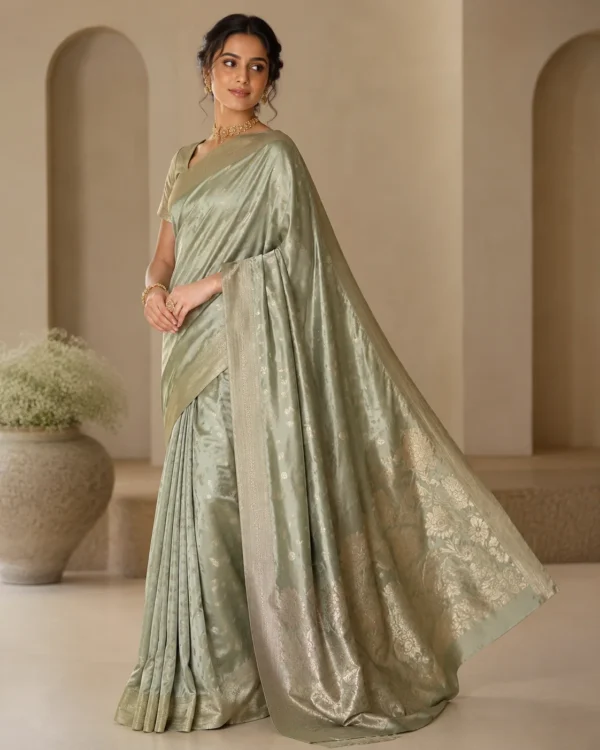 Sahar Sea Green Banarasi Saree with Woven Zari Border - Image 2