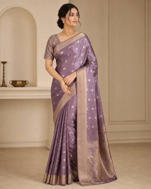 Zehra Plum Light Purple Banarasi Saree with Zari Border