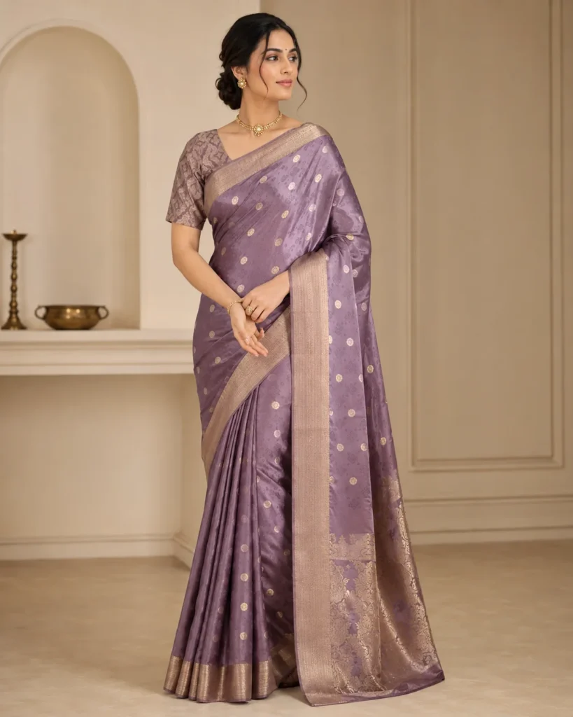 Zehra Plum Light Purple Banarasi Saree with Zari Border