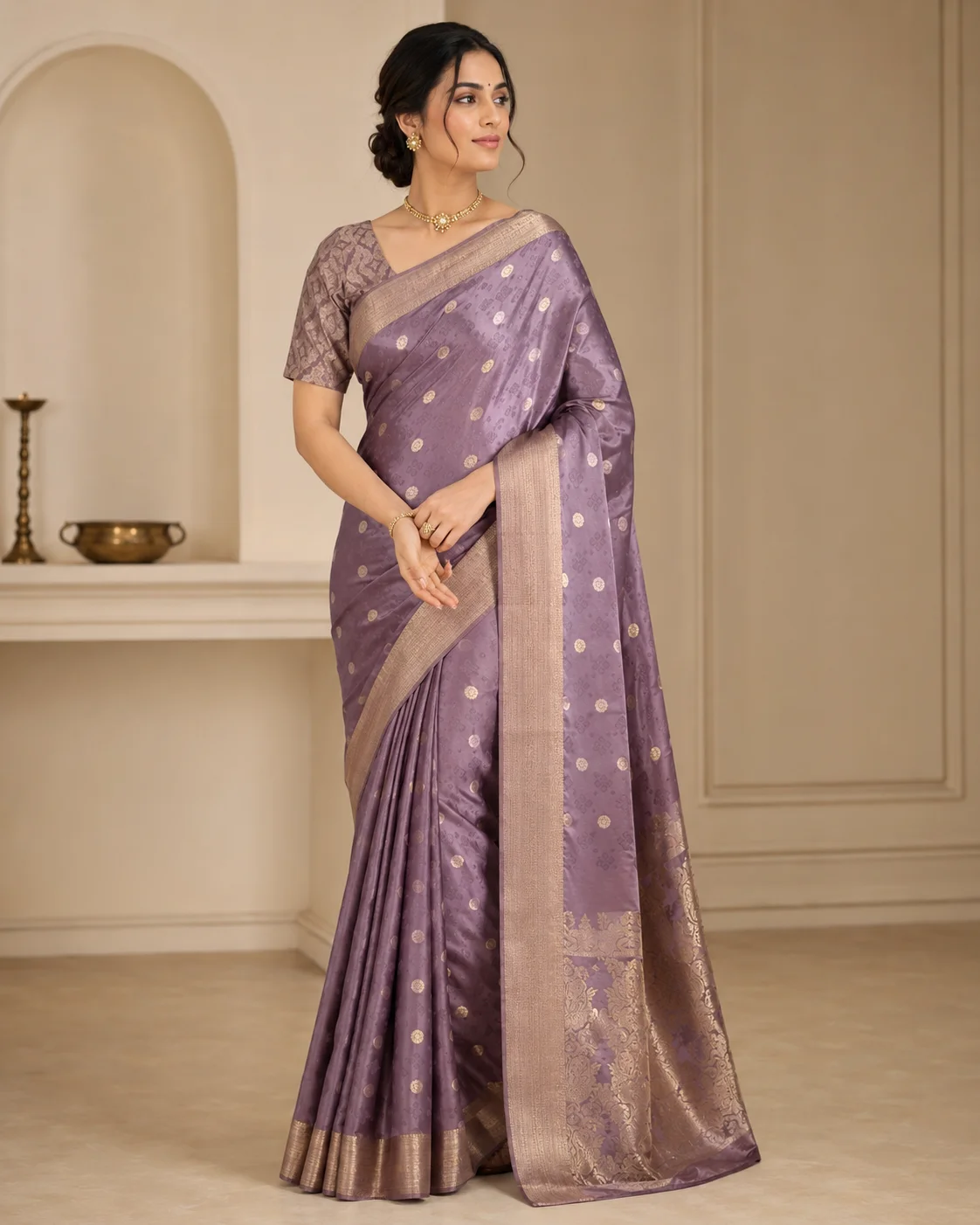 Zehra Plum Light Purple Banarasi Saree with Zari Border